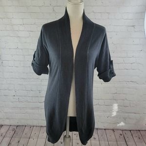 Dress Barn Size S Grey Open Front Short Sleeve Cardigan w/Button Detail